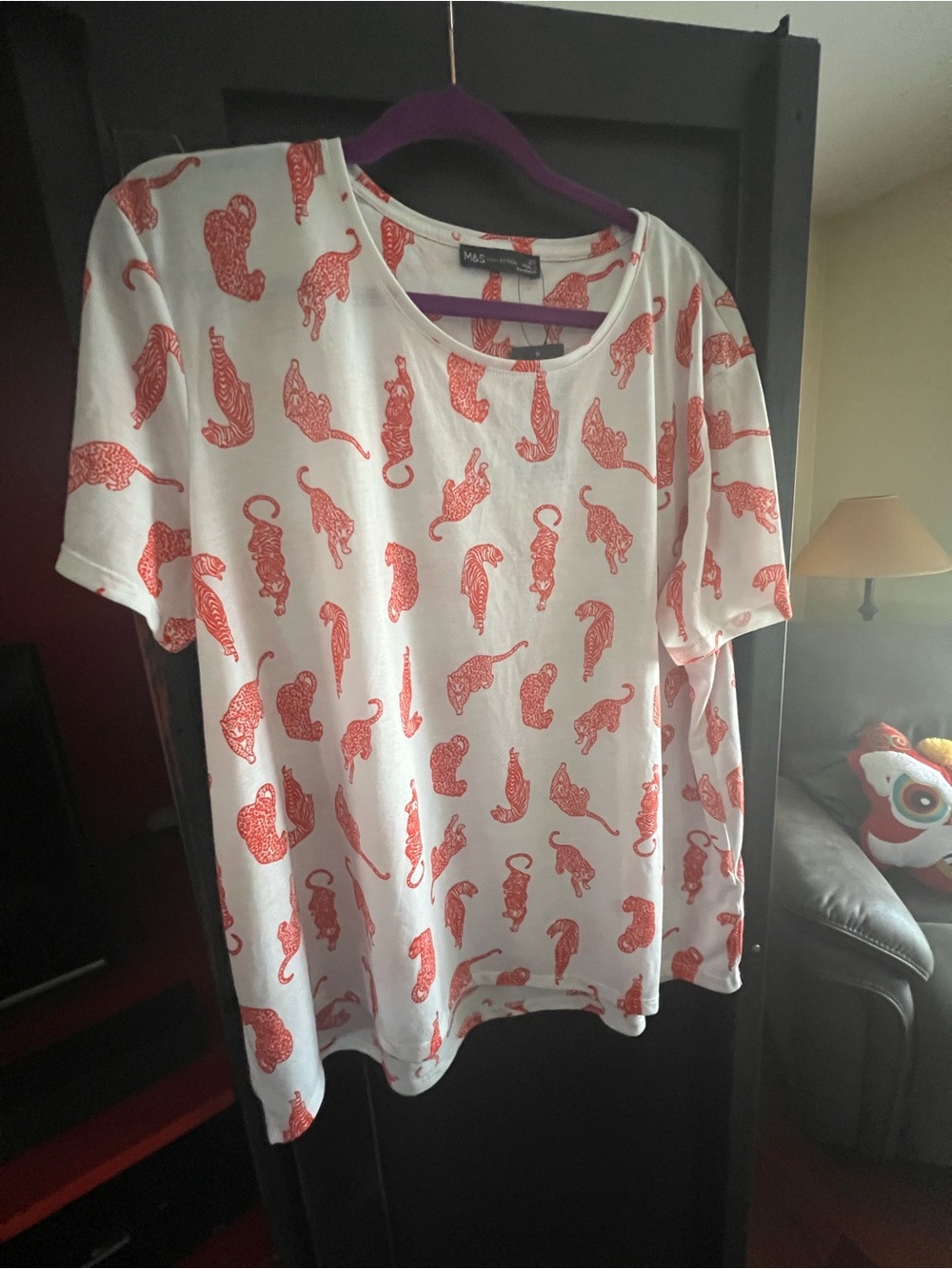 Marks & Spencer White Tee with Coral Animal Print